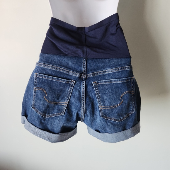 Signature by Levi Strauss Dark Blue High Waist Women's Maternity Denim Shorts - Picture 3 of 6